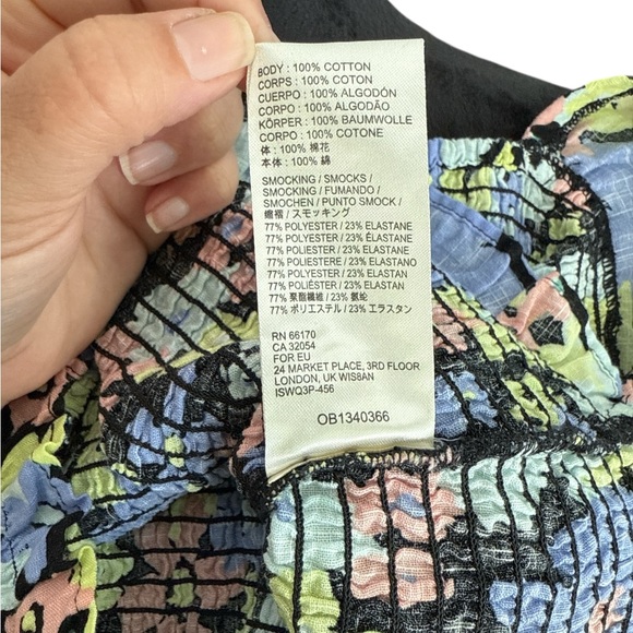 Free People Smocked Floral Puff Sleeve Top XS – Square Neck Black Multicolor - Picture 12 of 13